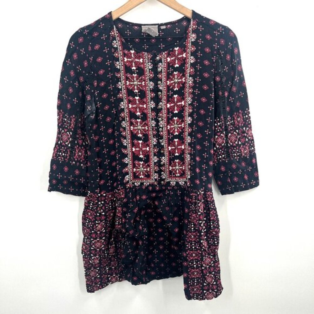 Vanessa‎ Virginia Anthropologie embroidered beaded tunic top boho hippy S